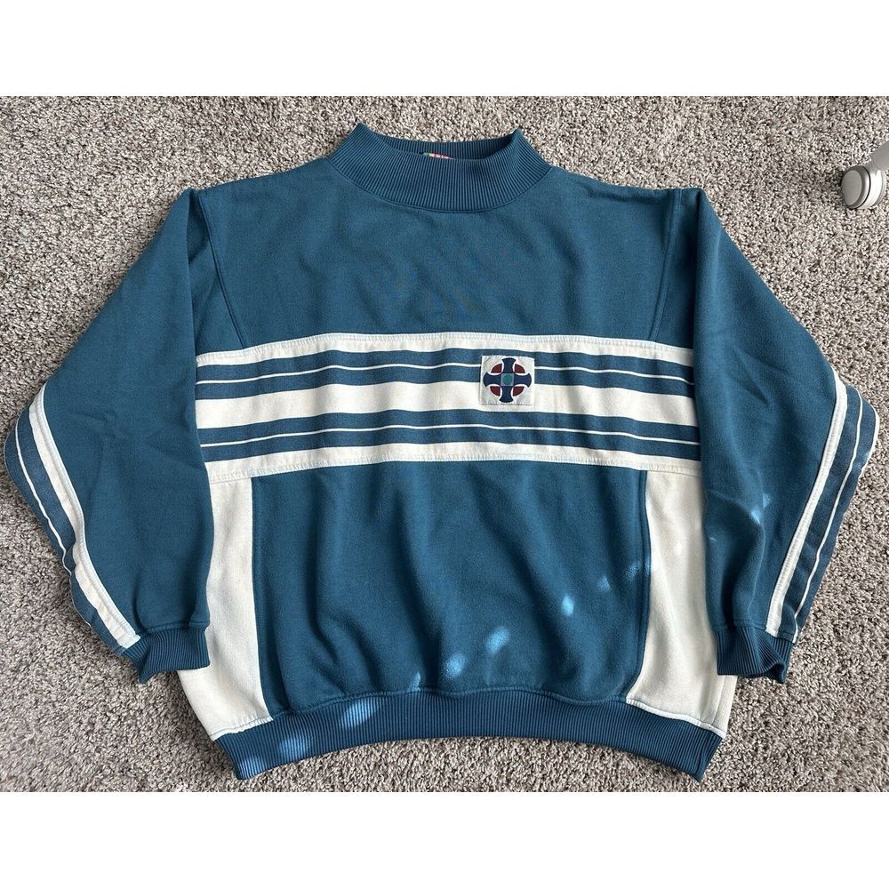 Vintage Large 90's Exchange Unlimited Striped Crewneck Sweater‎ Two Tone Green